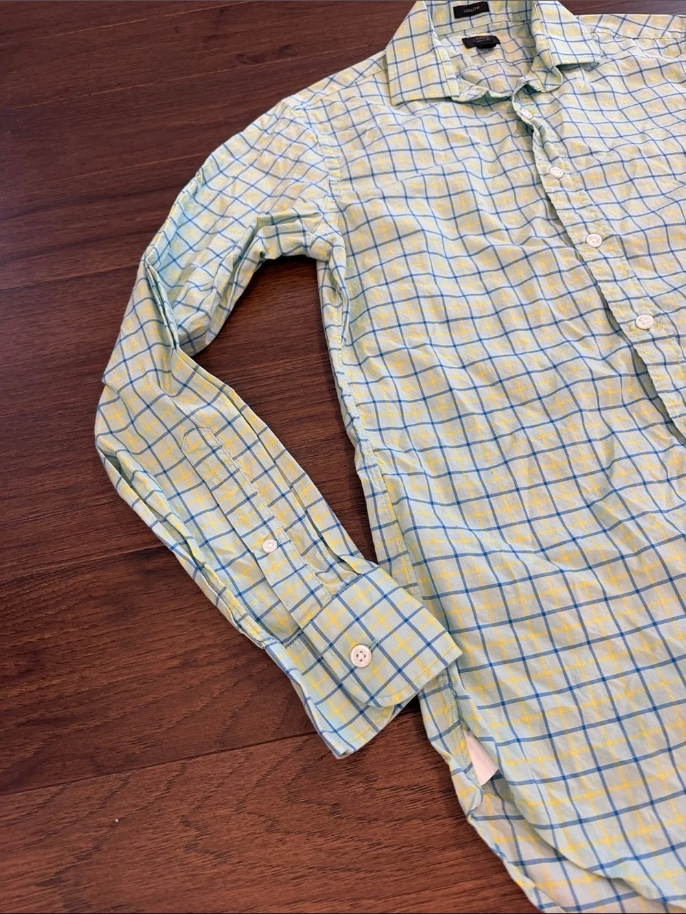 J. Crew Ludlow Green Shirt with Blue Windowpane Check Size Small - C15-044